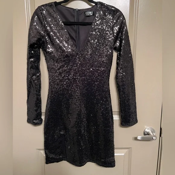 black mini dress ruffle Ruffle Sleeve Black Mini Dress — Carolee's main image 0